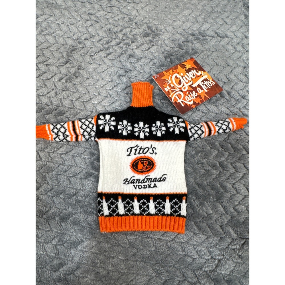 Titos Handmade Vodka Bottle Sweater Holiday Fair Isle Orange Black White NWT